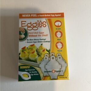 New Eggies 6 Pack Egg Cooker-hard Boiled Eggs Without Shell W/Eg White Separator